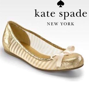 Kate Spade Jump Gold Metallic Mesh Striped Flats w/gold toes & bows-9